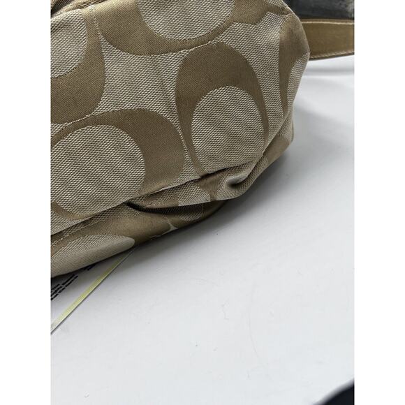 Coach F15067 Authenticated Signature Logo Khaki Beige Gold Tote Shoulder Bag - Picture 9 of 15